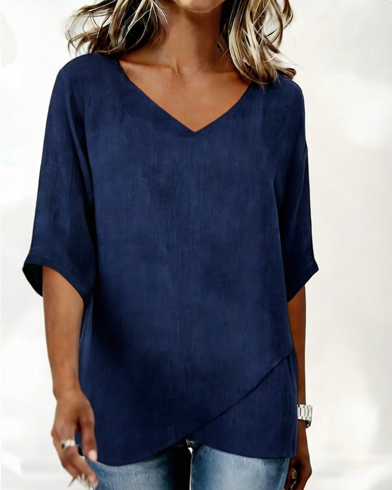 Alejandra - Blusa con bajo asimétrico y escote en V