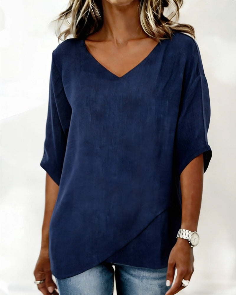 Alejandra - Blusa con bajo asimétrico y escote en V