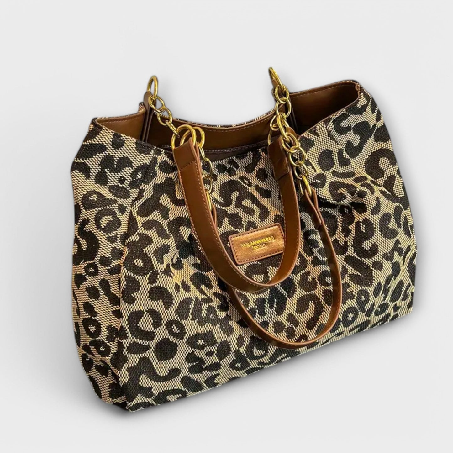 Fausta - Bolso tote de lona con estampado de leopardo