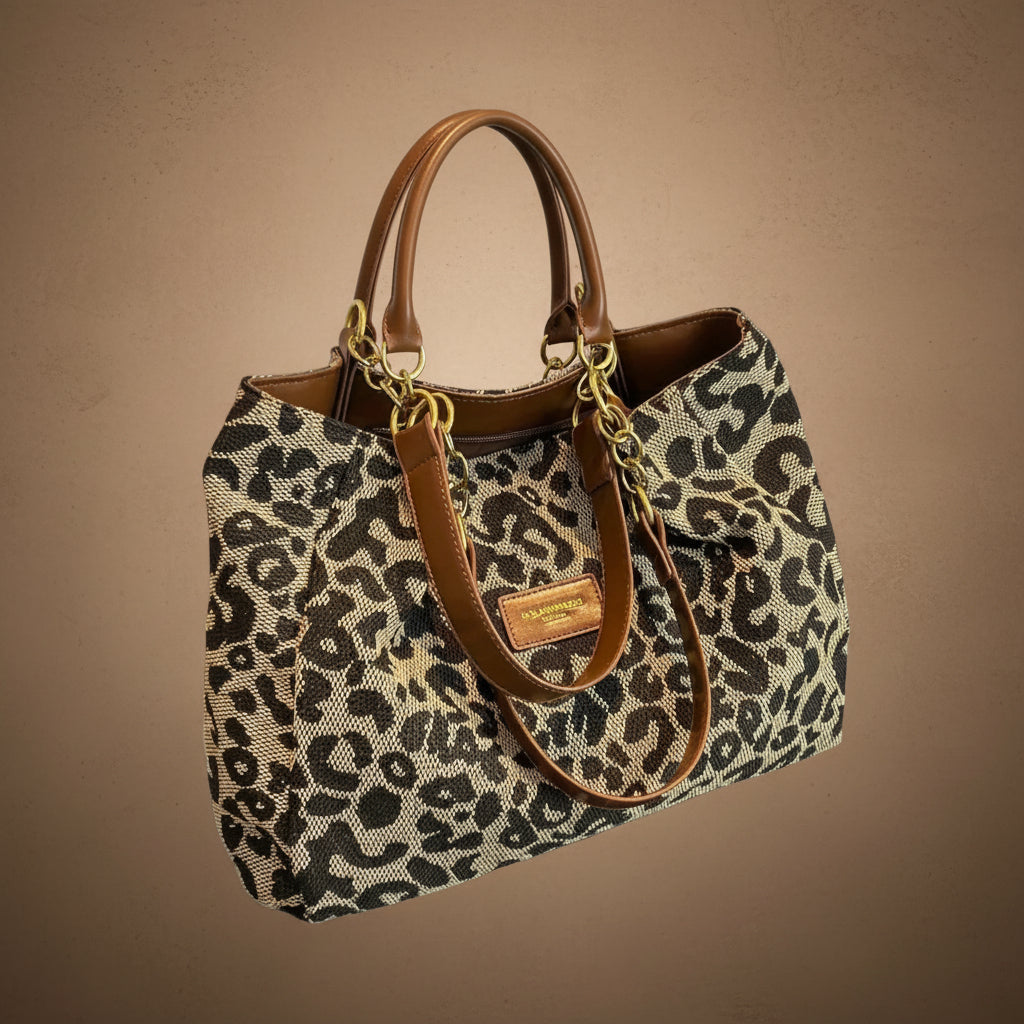 Fausta - Bolso tote de lona con estampado de leopardo