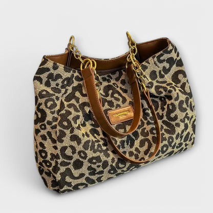 Fausta - Bolso tote de lona con estampado de leopardo