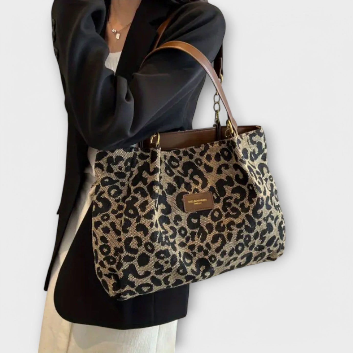 Fausta - Bolso tote de lona con estampado de leopardo
