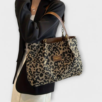 Fausta - Bolso tote de lona con estampado de leopardo