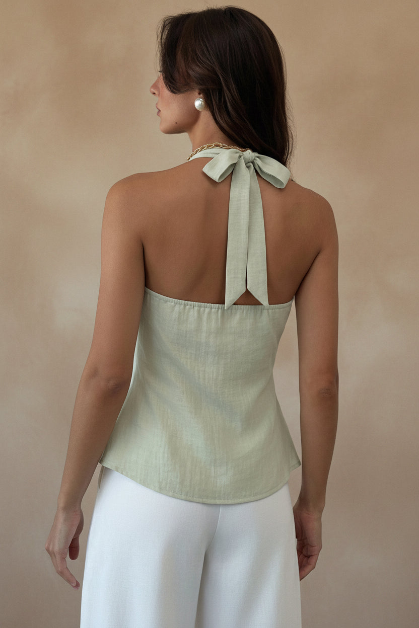 Indara - Top de lino con decoración metálica
