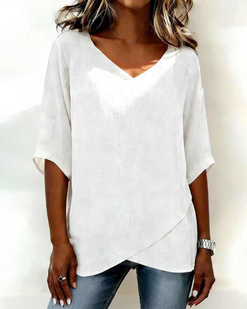 Alejandra - Blusa con bajo asimétrico y escote en V