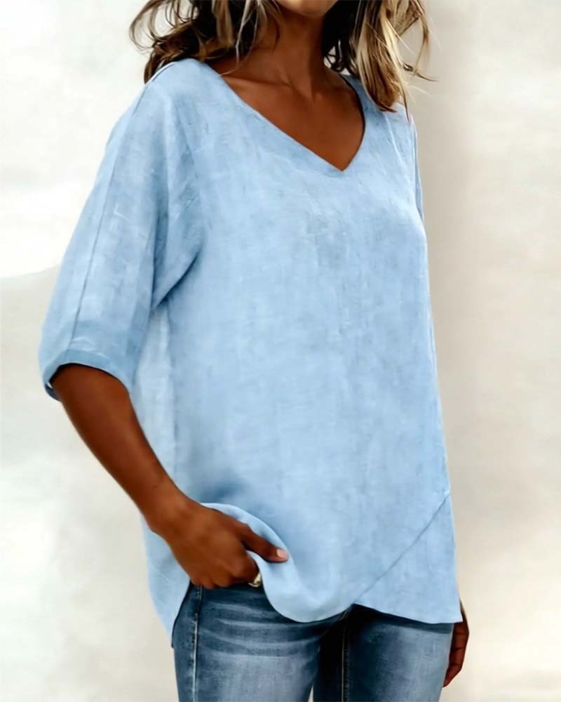 Alejandra - Blusa con bajo asimétrico y escote en V