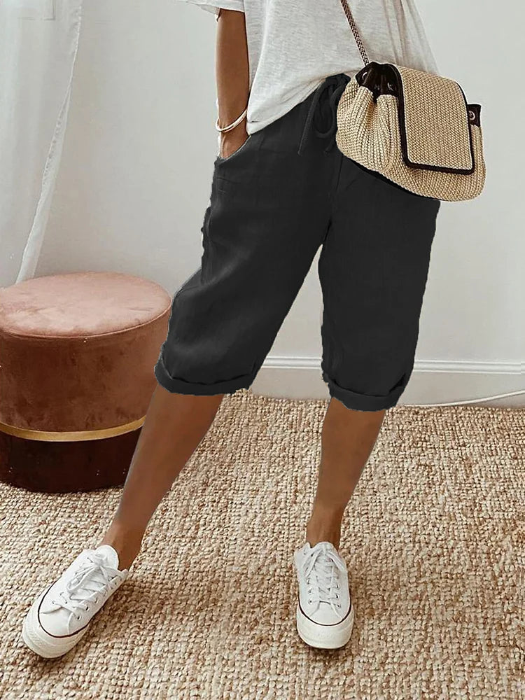 Luna - Pantalones cortos de algodón y lino para mujer