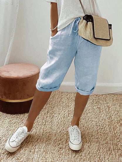 Luna - Pantalones cortos de algodón y lino para mujer