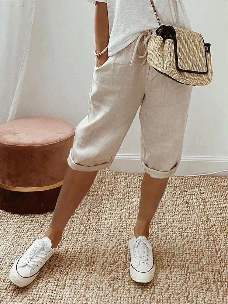 Luna - Pantalones cortos de algodón y lino para mujer